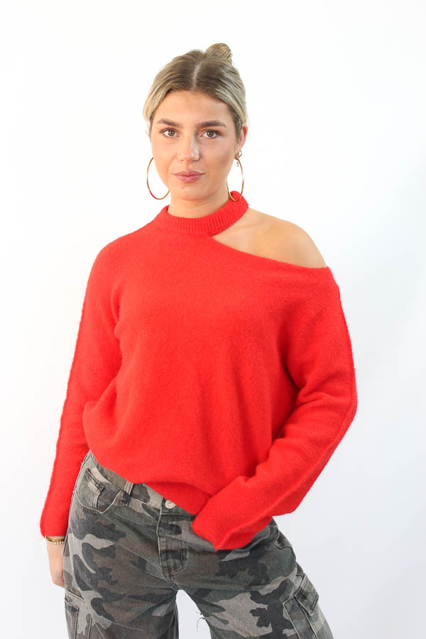 Open shoulder trui rood | Pien  - Afbeelding 2