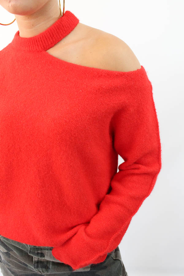 Open shoulder trui rood | Pien  - Afbeelding 3