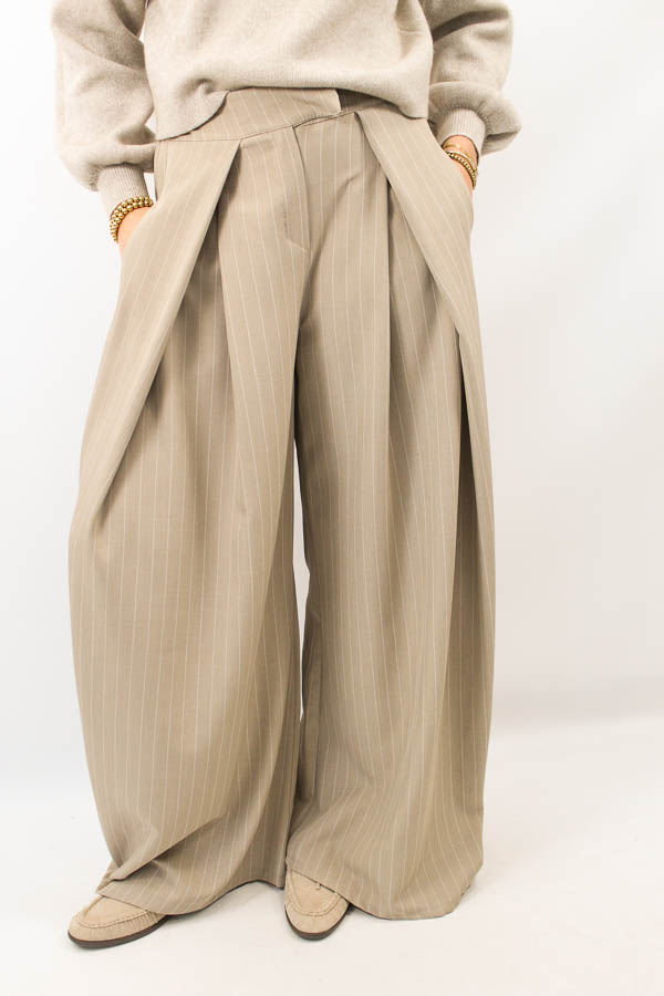 Pantalon plooi beige | Monica