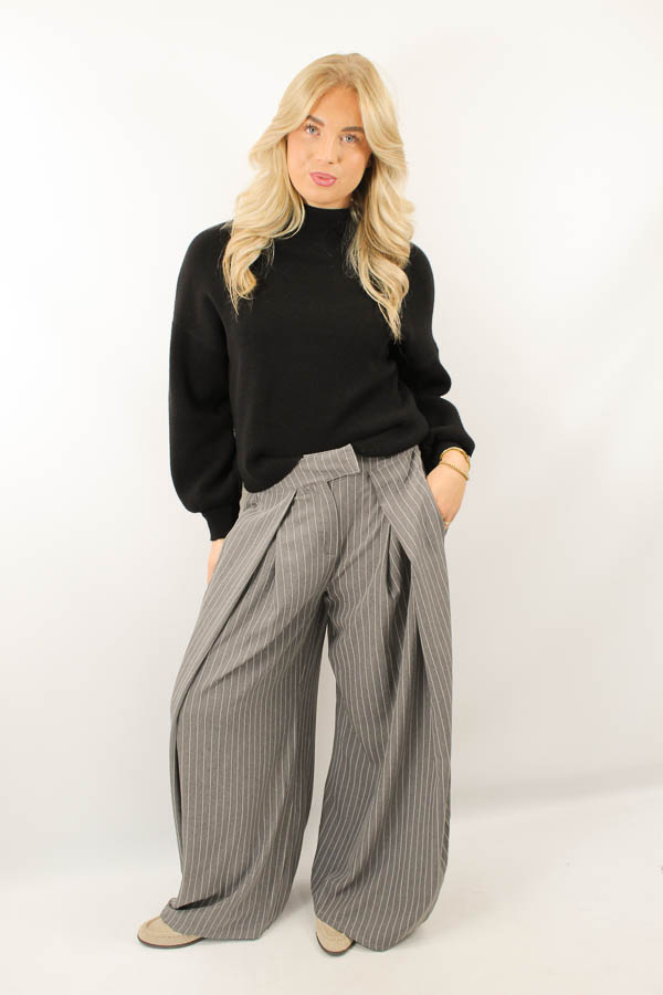 Pantalon plooi grijs | Monica - Afbeelding 3