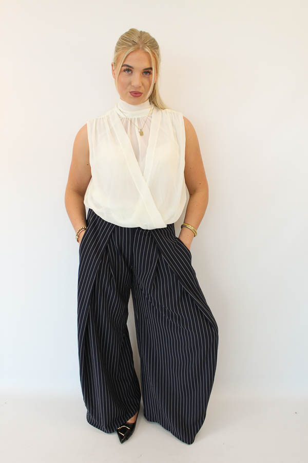Pantalon plooi navy | Monica - Afbeelding 3