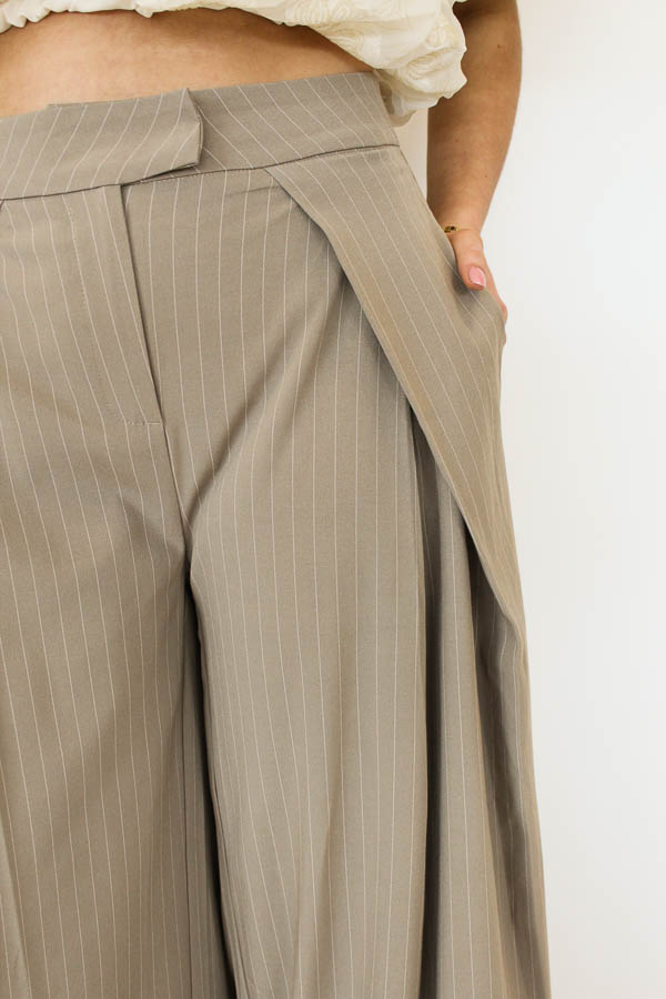 Pantalon plooi taupe | Strepen - Afbeelding 4