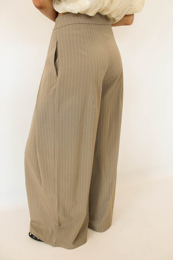 Pantalon plooi taupe | Strepen - Afbeelding 3