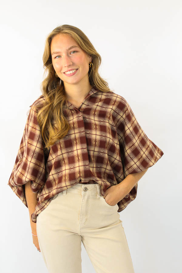 Pofmouw blouse bordeaux | Lisse 