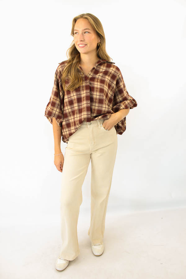 Pofmouw blouse bordeaux | Lisse  - Afbeelding 4