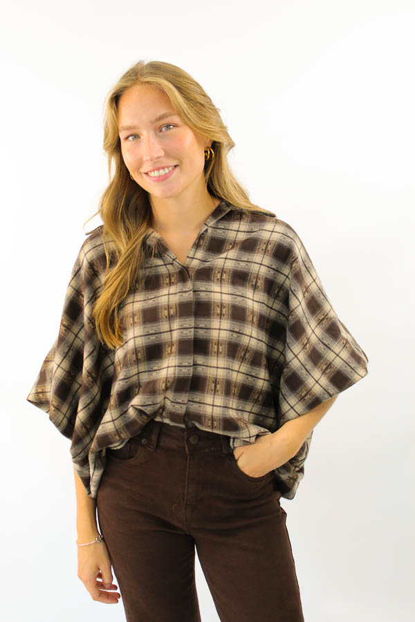 Pofmouw blouse bruin | Lisse 