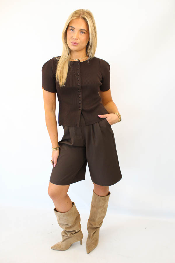 Rib top knopen bruin | Ivy - Afbeelding 3
