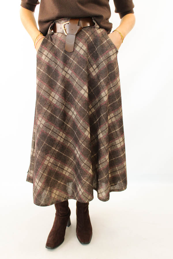 Rok ruiten print bruin | Hetty