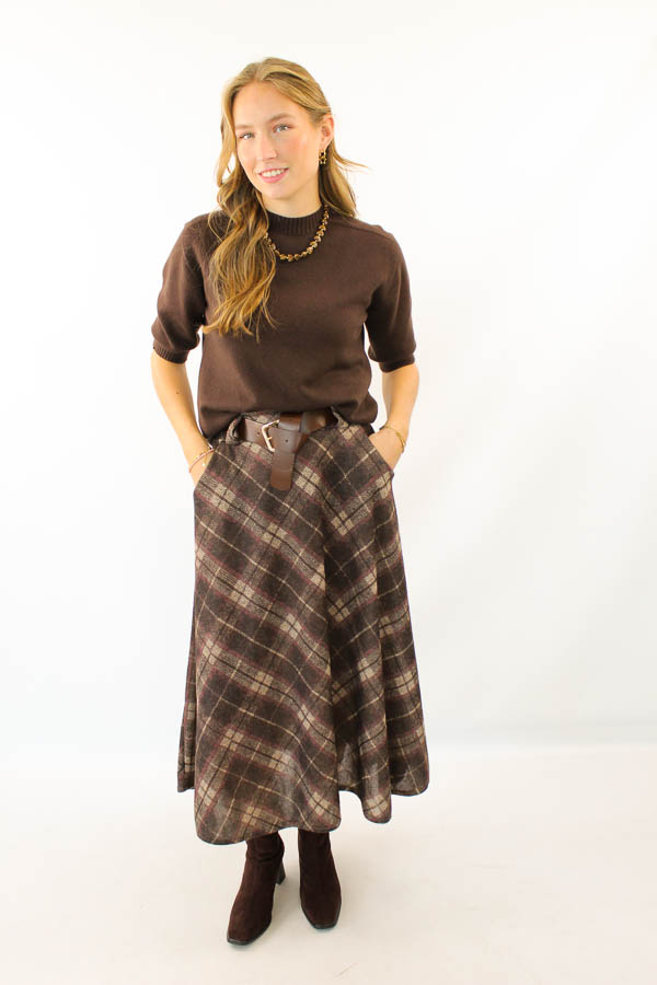Rok ruiten print bruin | Hetty - Afbeelding 2