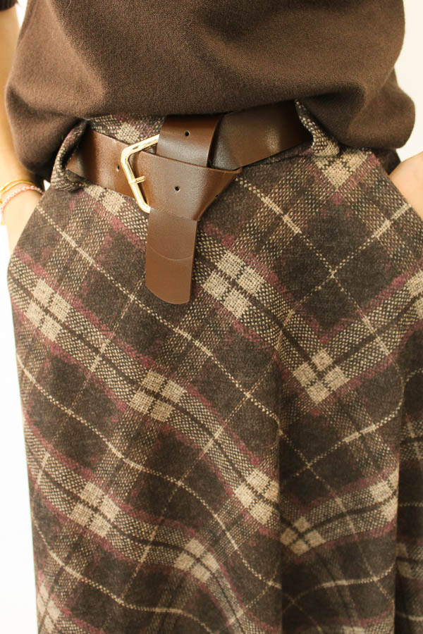 Rok ruiten print bruin | Hetty - Afbeelding 3