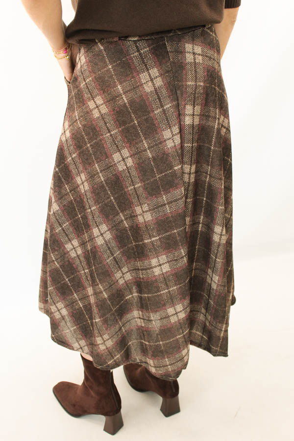 Rok ruiten print bruin | Hetty - Afbeelding 4