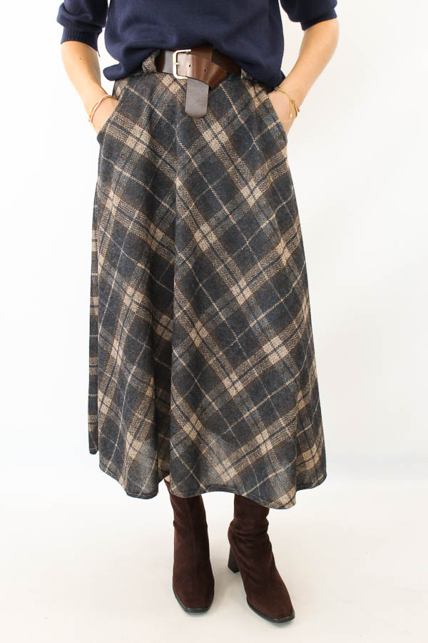 Rok ruiten print navy | Hetty
