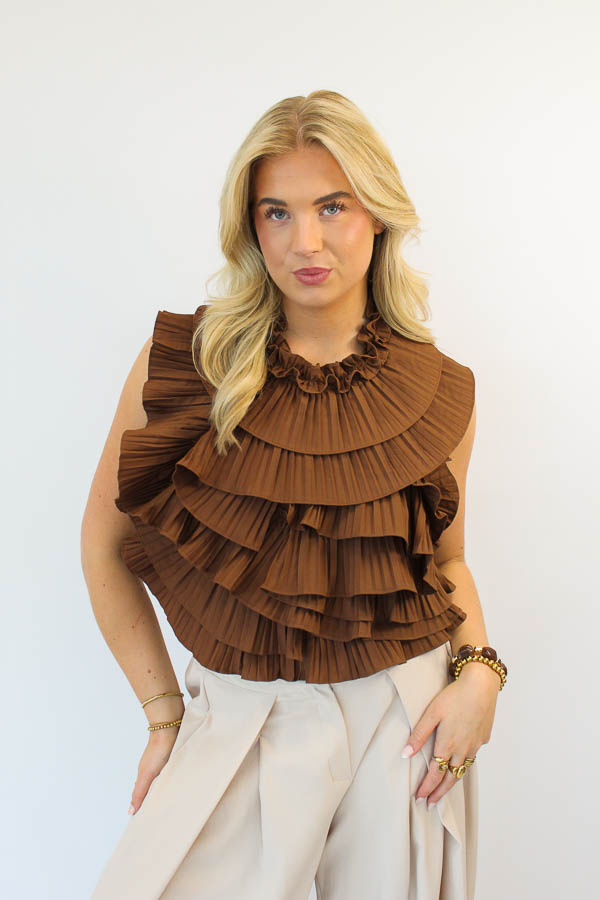 Ruffel top bruin | Tess