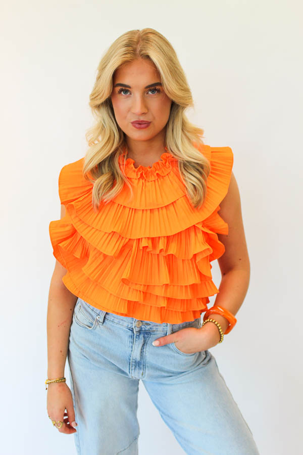 Ruffel top oranje | Tess