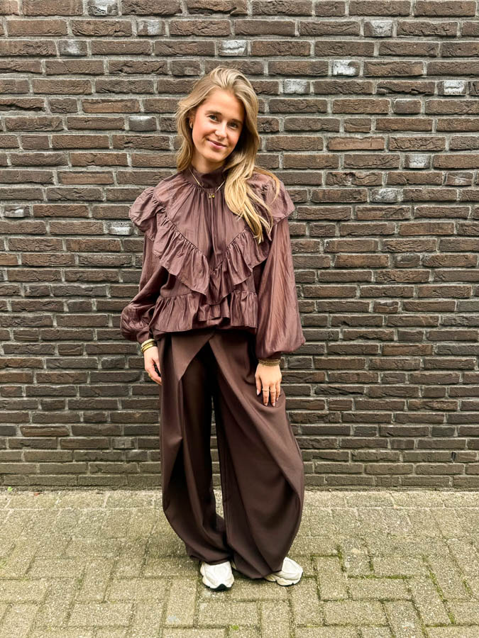 Ruffle blouse bruin | Olivia  - Afbeelding 3