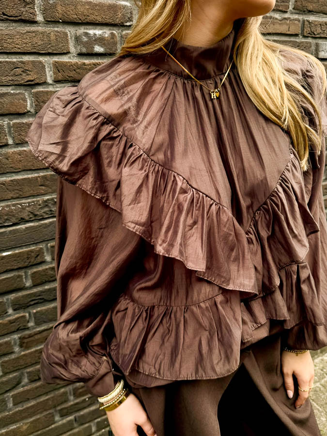 Ruffle blouse bruin | Olivia  - Afbeelding 2