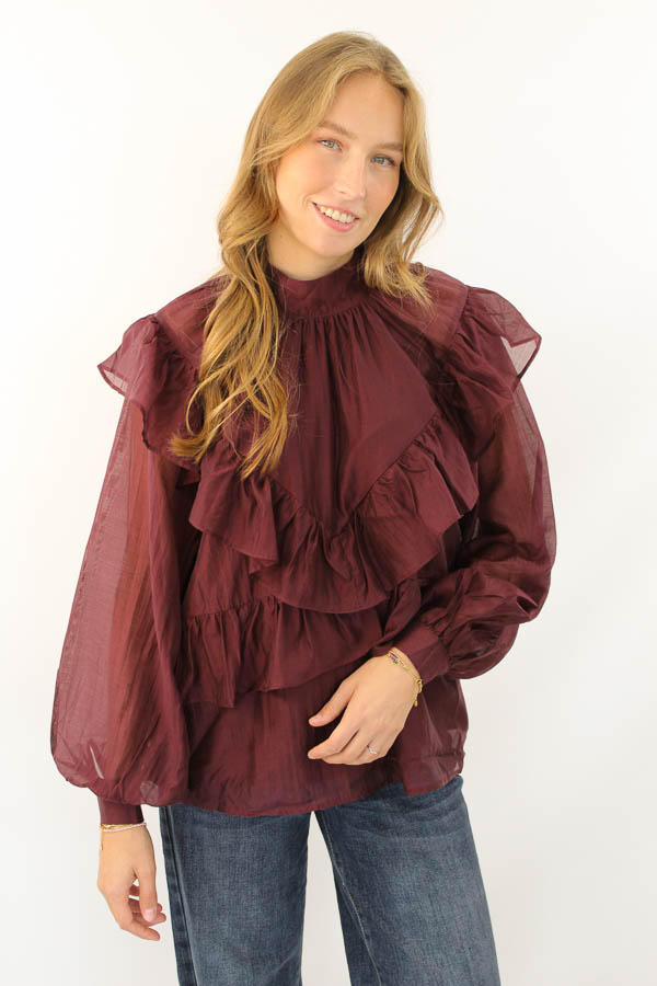 Ruffle blouse burgundy | Olivia