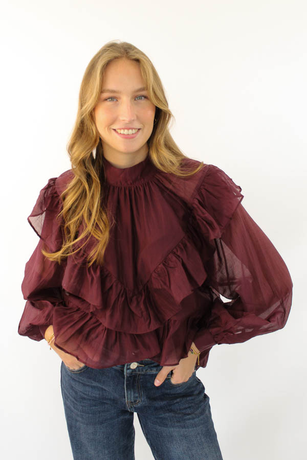 Ruffle blouse burgundy | Olivia - Afbeelding 4