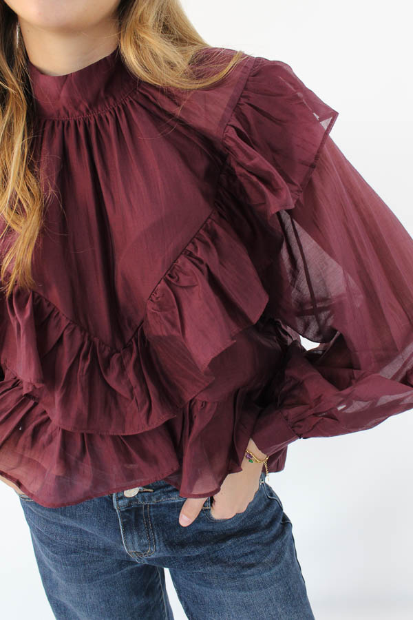 Ruffle blouse burgundy | Olivia - Afbeelding 2