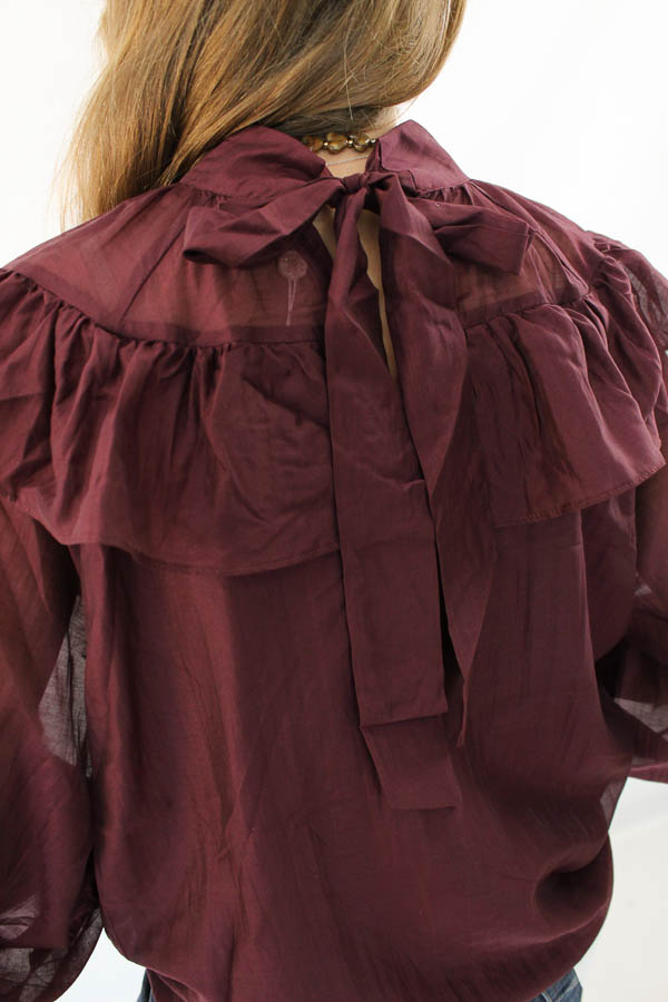 Ruffle blouse burgundy | Olivia - Afbeelding 3