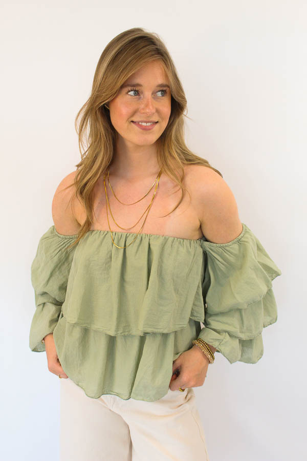 Ruffle top khaki | Merlin