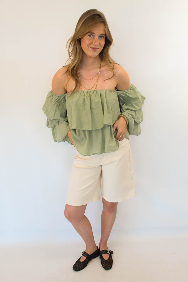 Ruffle top khaki | Merlin - Afbeelding 3