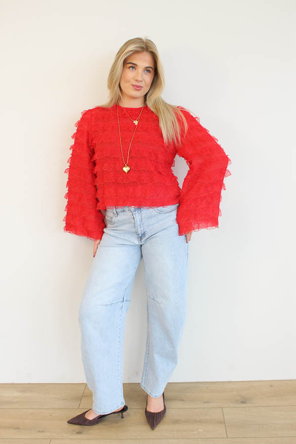 Ruffles blouse rood | Mira - Afbeelding 4