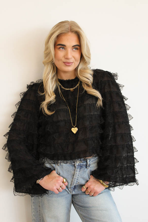 Ruffles blouse zwart | Mira 