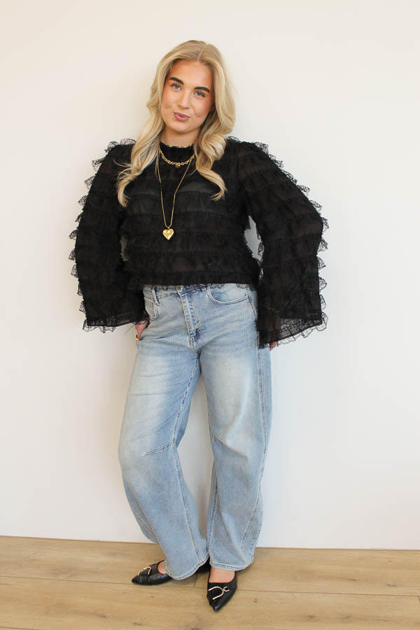 Ruffles blouse zwart | Mira  - Afbeelding 4