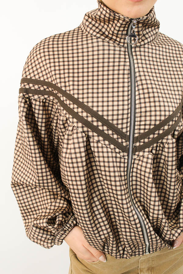 Ruit bomber jasje beige | Romy - Afbeelding 2