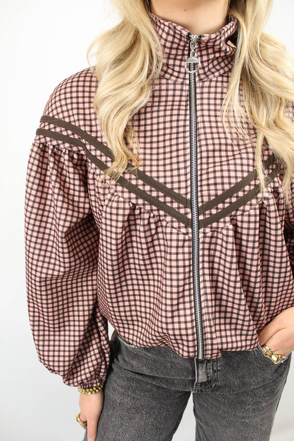 Ruit bomber jasje roze | Romy - Afbeelding 2