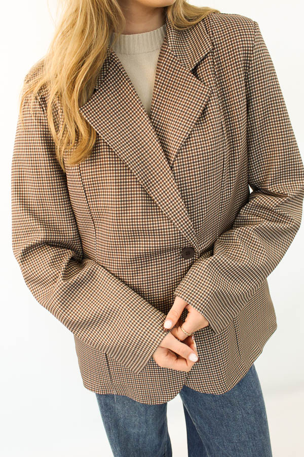 Ruiten blazer bruin | Jitske  - Afbeelding 3