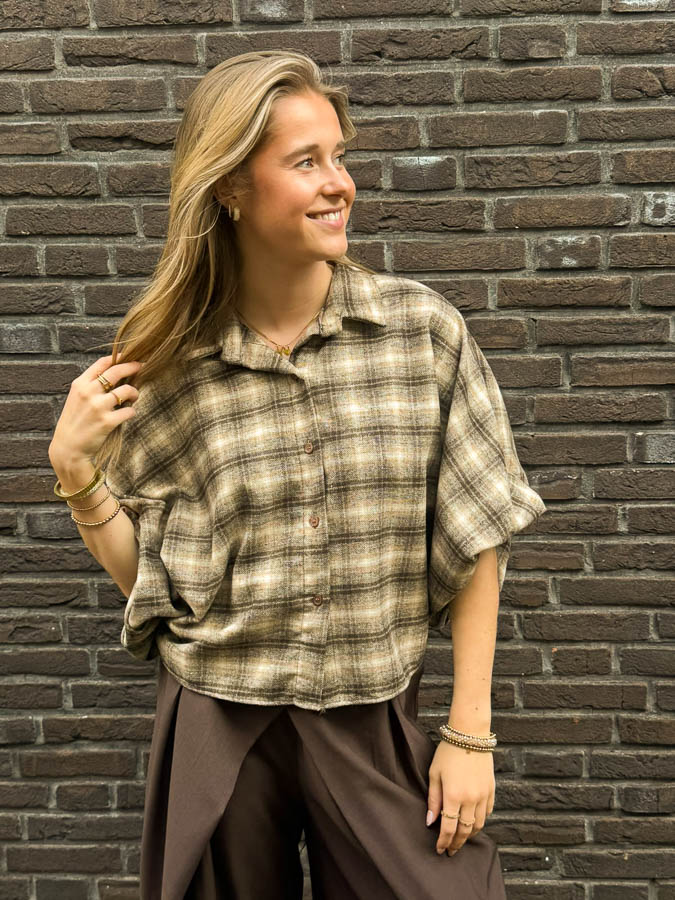 Ruiten blouse bruin | Charleen 
