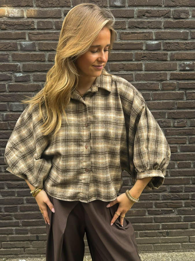 Ruiten blouse bruin | Charleen  - Afbeelding 1