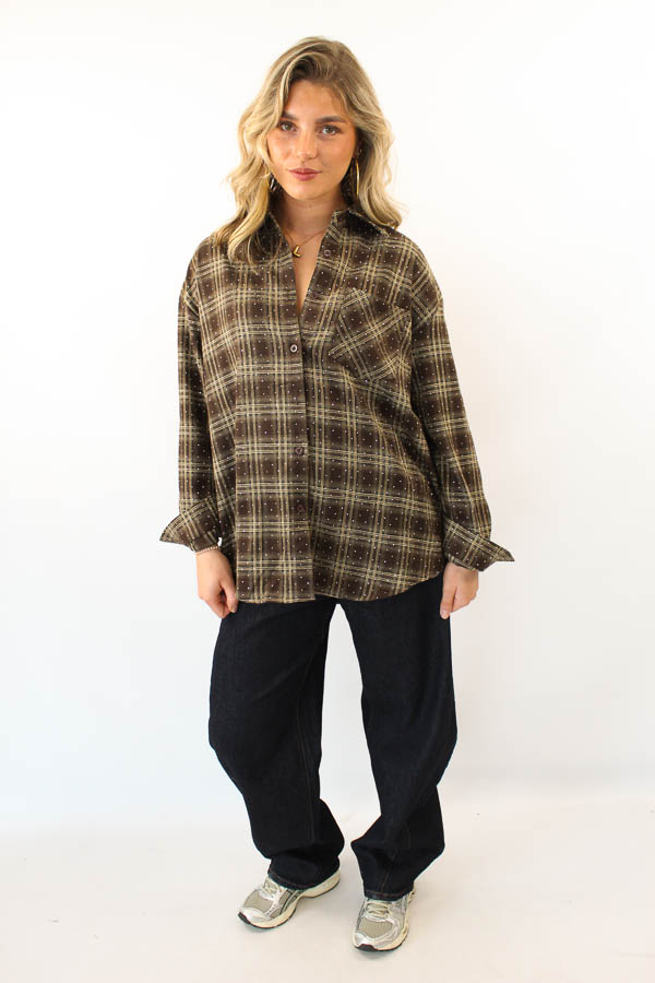 Ruiten strass blouse bruin | Bo - Afbeelding 2