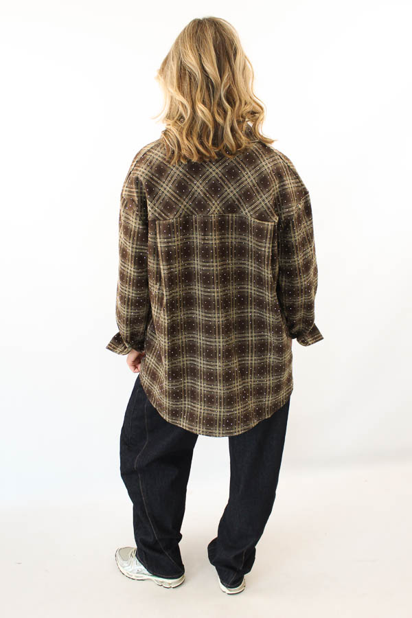 Ruiten strass blouse bruin | Bo - Afbeelding 4