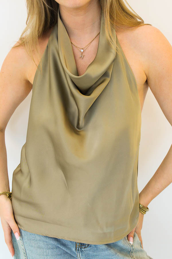 Satijnen haltertop khaki | Kyra - Afbeelding 2