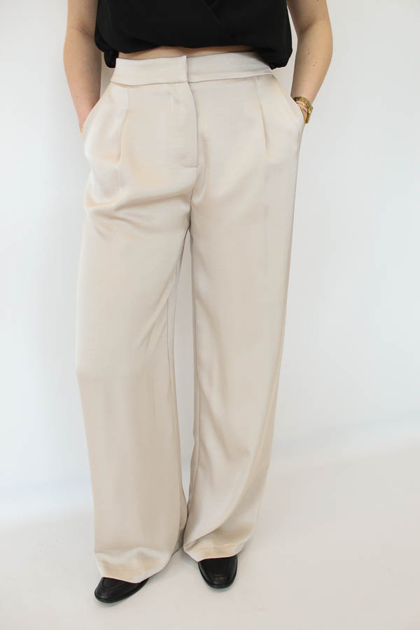 Satijnlook pantalon beige | Lou