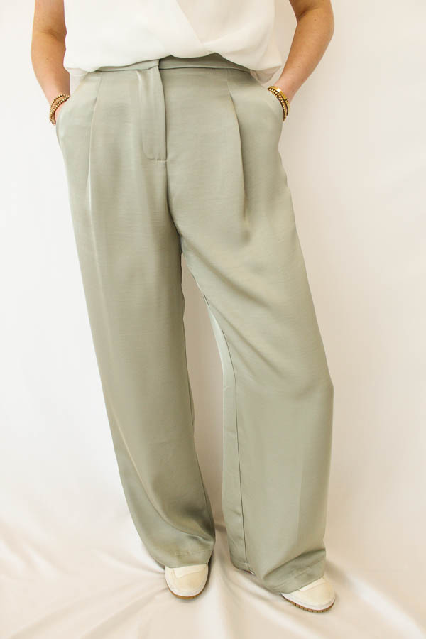 Satijnlook pantalon mint | Lou