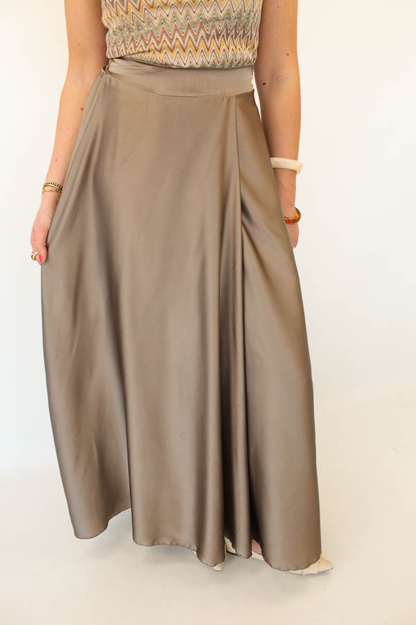 Satijnlook rok taupe | Jade