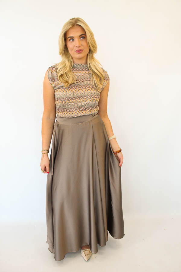 Satijnlook rok taupe | Jade - Afbeelding 2