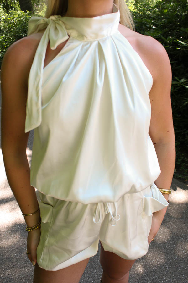 Satijnlook top ecru | Ninthe - Afbeelding 1