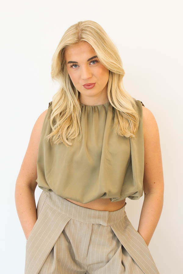 Satijnlook top khaki | Marin - Afbeelding 2