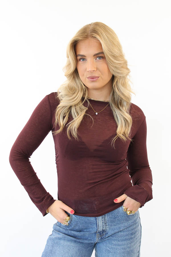 Semi-transparante top burgundy | Lia