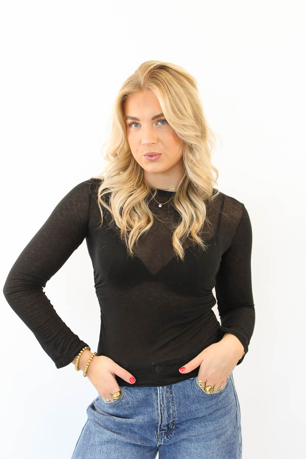 Semi-transparante top zwart | Lia