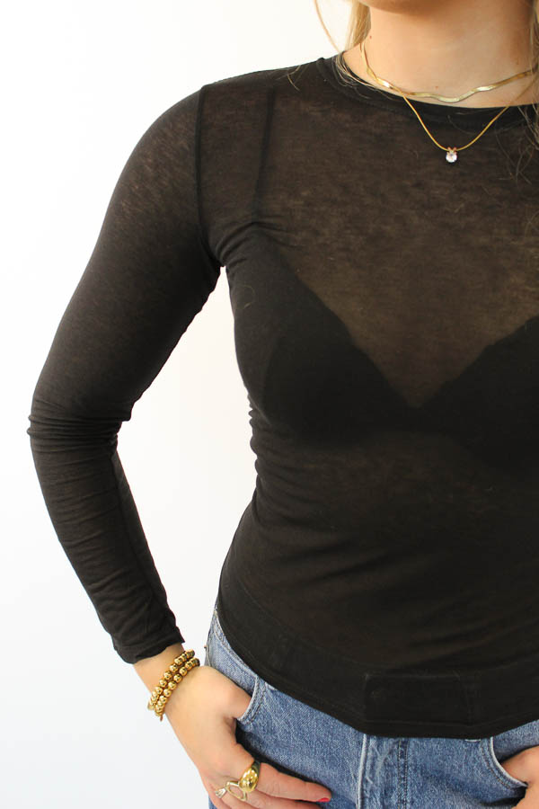 Semi-transparante top zwart | Lia - Afbeelding 2