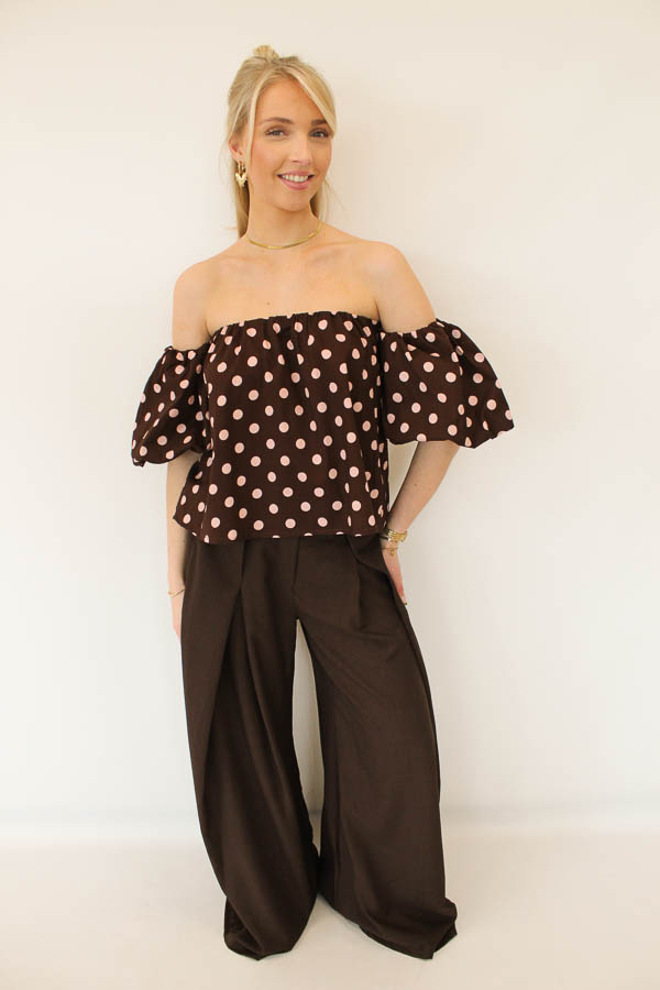 Stippen top bruin | Amaya - Afbeelding 2