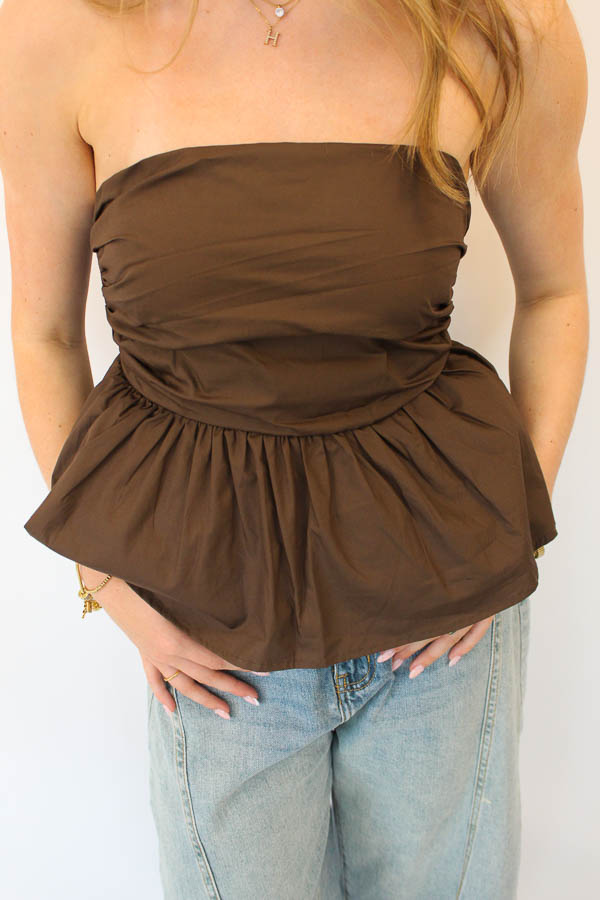 Strapless top bruin | Femke - Afbeelding 2