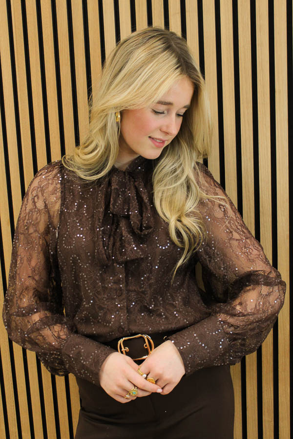 Strik blouse glitter bruin | Yill