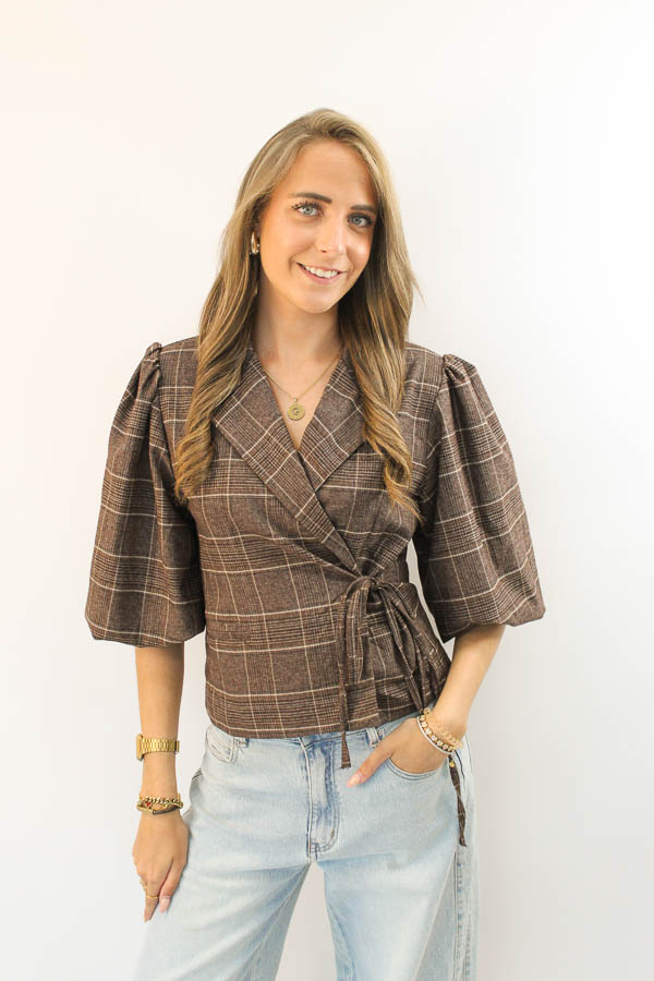 Strikblazer ruiten bruin | Joy
